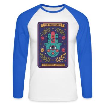 Spiritualité Géométrie sacrée Le Protecteur - T-shirt baseball manches longues Homme - blanc/bleu royal - Devant - Nik (191cm)