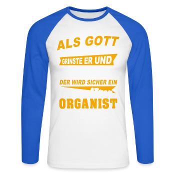 Organist Sprüche - Unisex Baseballshirt langarm - Weiß/Royalblau - Vorne - Nik (191cm)