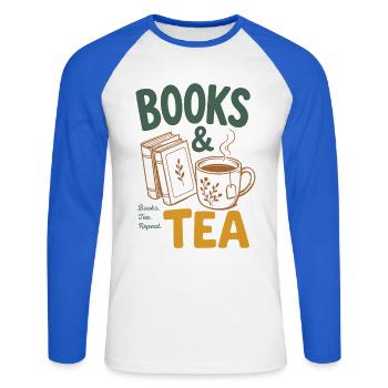 Books And Tea - Books & Tea Fans, Bookworm Reading - Unisex Long Sleeve Baseball T-Shirt - white/royal blue - Front - Nik (191cm)