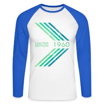 Édition limitée 1960 Anniversaire masculin sport féminin - T-shirt baseball manches longues Homme - blanc/bleu royal - Devant - Nik (191cm)