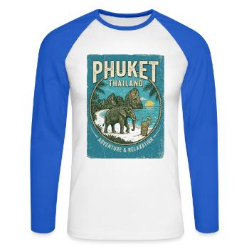 Phuket Thaïlande - T-shirt baseball manches longues Homme - blanc/bleu royal - Devant - Nik (191cm)