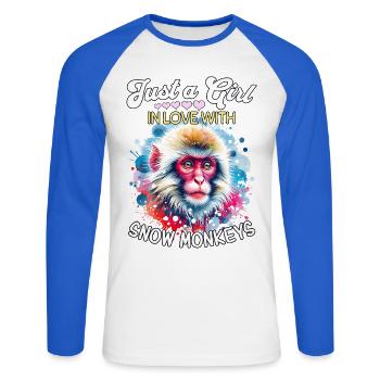 Fille Singe des Neiges Singe des Neiges - T-shirt baseball manches longues Homme - blanc/bleu royal - Devant - Nik (191cm)
