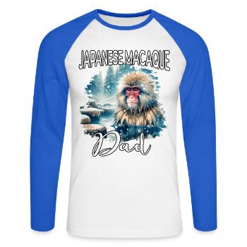 Papa macac japonais - T-shirt baseball manches longues Homme - blanc/bleu royal - Devant - Nik (191cm)