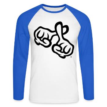 Croisons les doigts (mains / croix / Bible / religion, 2C) - T-shirt baseball manches longues Homme - blanc/bleu royal - Devant - Nik (191cm)