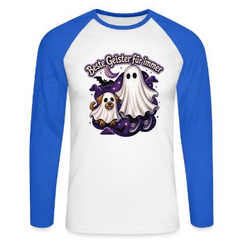 Geister-Bande - Unisex Baseballshirt langarm - Weiß/Royalblau - Vorne - Nik (191cm)