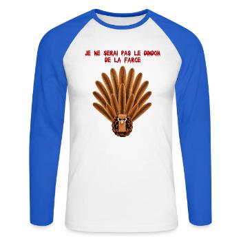 Dindon de Thanksgiving  - T-shirt baseball manches longues Homme - blanc/bleu royal - Devant - Nik (191cm)
