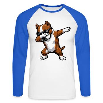 Dabbing American Staffordshire Terrier - Unisex Long Sleeve Baseball T-Shirt - white/royal blue - Front - Nik (191cm)
