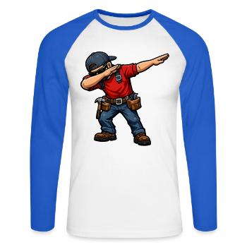 Dabbing Dachdecker - Unisex Baseballshirt langarm - Weiß/Royalblau - Vorne - Nik (191cm)