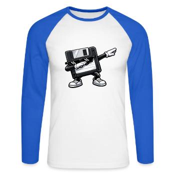 Dabbing Floppy Disk - Unisex Baseballshirt langarm - Weiß/Royalblau - Vorne - Nik (191cm)