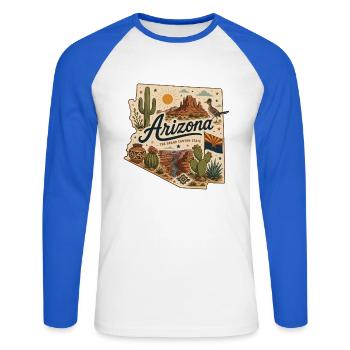 Vintage Arizona Grand Canyon State Art Aufkleber - Unisex Baseballshirt langarm - Weiß/Royalblau - Vorne - Nik (191cm)