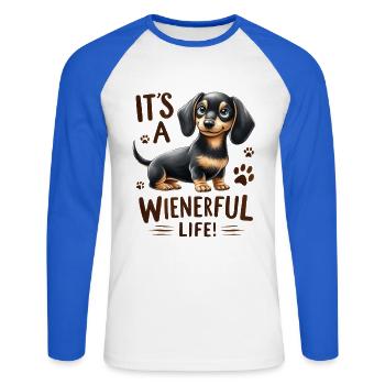 Wienerful Life Dachshund Funny Dog Design Merch - Unisex Long Sleeve Baseball T-Shirt - white/royal blue - Front - Nik (191cm)