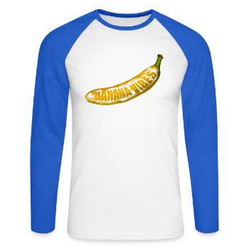 Gelbe Banana Pop Art - Unisex Baseballshirt langarm - Weiß/Royalblau - Vorne - Nik (191cm)