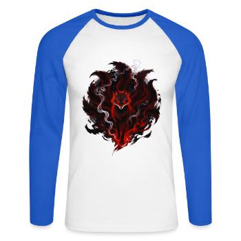 Flammenfuchs im Rauchkreis - Unisex Baseballshirt langarm - Weiß/Royalblau - Vorne - Nik (191cm)