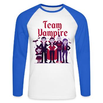 Team Vampire Family - Unisex Baseballshirt langarm - Weiß/Royalblau - Vorne - Nik (191cm)