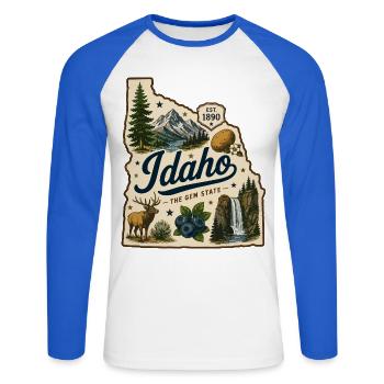 Idaho The Gem State Vintage Travel Aufkleber - Unisex Baseballshirt langarm - Weiß/Royalblau - Vorne - Nik (191cm)