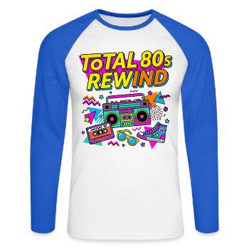 Total 80s Rewind - Unisex Baseballshirt langarm - Weiß/Royalblau - Vorne - Nik (191cm)