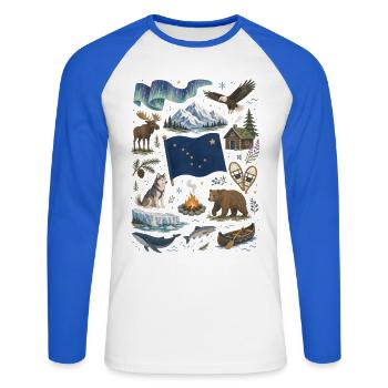 Alaska | Nordlicht, Wildnis & Abenteuer - Unisex Baseballshirt langarm - Weiß/Royalblau - Vorne - Nik (191cm)