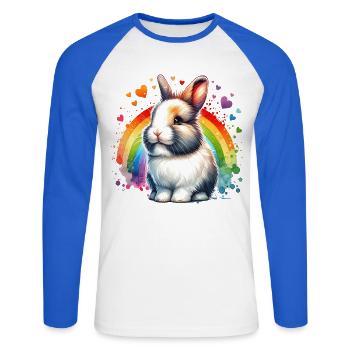 Zwergkaninchen Motiv - Unisex Baseballshirt langarm - Weiß/Royalblau - Vorne - Nik (191cm)