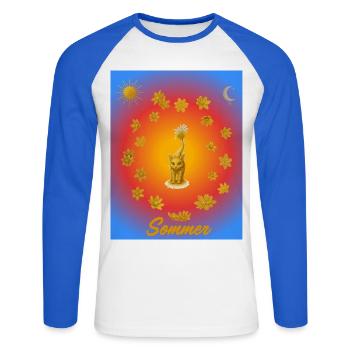 Katzen Sommerglanz - Unisex Baseballshirt langarm - Weiß/Royalblau - Vorne - Nik (191cm)