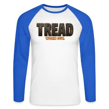 PROFIL – Abgenutzt | Ein lustiges Wortspiel auf dem Profil - Unisex Baseballshirt langarm - Weiß/Royalblau - Vorne - Nik (191cm)