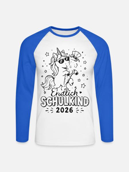 Einhorn Schulkind 2026 Edition - Unisex Baseballshirt langarm - Weiß/Royalblau