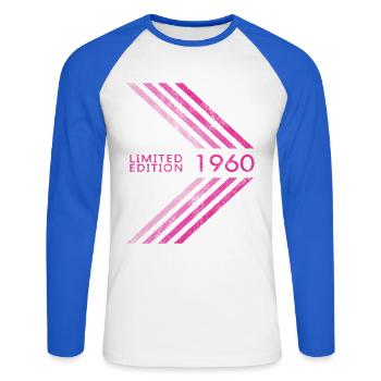 1960 Limited Edition Geburtstag Frauen Damen - Unisex Baseballshirt langarm - Weiß/Royalblau - Vorne - Nik (191cm)