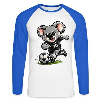 Süßer Koala spielt Fußball - Unisex Baseballshirt langarm - Weiß/Royalblau - Vorne - Nik (191cm)