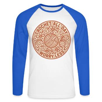 Häkel den ganzen Tag Sorgen, weniger lustig Häkelliebhaber - Unisex Baseballshirt langarm - Weiß/Royalblau - Vorne - Nik (191cm)