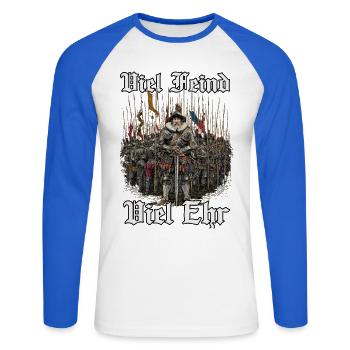 Ritter im Speerwald - Unisex Baseballshirt langarm - Weiß/Royalblau - Vorne - Nik (191cm)
