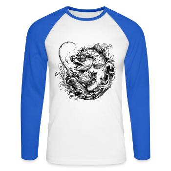 Hecht Norwegen Sonnenbrille Angel - Unisex Baseballshirt langarm - Weiß/Royalblau - Vorne - Nik (191cm)