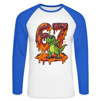 67 Dabbing T-Rex Dino Six Seven Meme Brainrot - Unisex Baseballshirt langarm - Weiß/Royalblau - Vorne - Nik (191cm)