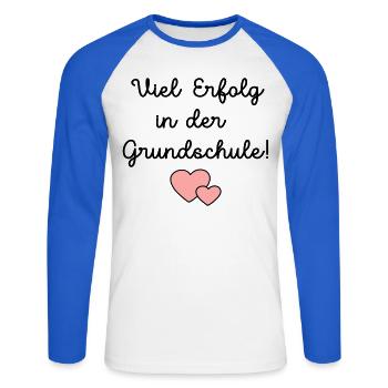 Einschulung Grundschule Schulkind - Unisex Baseballshirt langarm - Weiß/Royalblau - Vorne - Nik (191cm)
