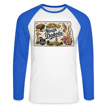 North Dakota Peace Garden State Vintage-Aufkleber - Unisex Baseballshirt langarm - Weiß/Royalblau - Vorne - Nik (191cm)