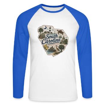 South Carolina Palmetto State Vintage-Aufkleber - Unisex Baseballshirt langarm - Weiß/Royalblau - Vorne - Nik (191cm)