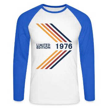 1976 Limited Edition Geburtstag Mann Frau Vintage - Unisex Baseballshirt langarm - Weiß/Royalblau - Vorne - Nik (191cm)