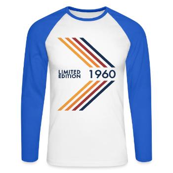 1960 Limited Edition Geburtstag Mann Frau Vintage - Unisex Baseballshirt langarm - Weiß/Royalblau - Vorne - Nik (191cm)