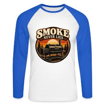 Smoke Never Lies - Unisex Baseballshirt langarm - Weiß/Royalblau - Vorne - Nik (191cm)