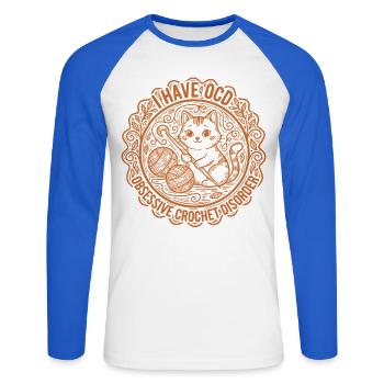 J’ai un obsession obsessionnelle obsessionnelle pour le crochet, amoureuse du crochet, - T-shirt baseball manches longues Homme - blanc/bleu royal - Devant - Nik (191cm)