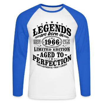 1966 Jahrgang Vintage Geburtstag Geschenk Retro - Unisex Baseballshirt langarm - Weiß/Royalblau - Vorne - Nik (191cm)