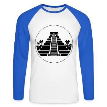 Pyramide El Castillo Chichén Itzá Mexiko - Unisex Baseballshirt langarm - Weiß/Royalblau - Vorne - Nik (191cm)