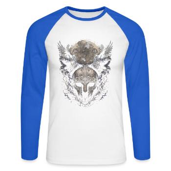Rabe Raben Wikinger - Unisex Baseballshirt langarm - Weiß/Royalblau - Vorne - Nik (191cm)