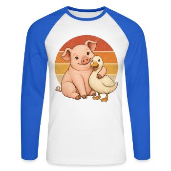 Schwein und Ente - Unisex Baseballshirt langarm - Weiß/Royalblau - Vorne - Nik (191cm)