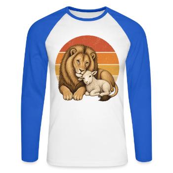 Löwe und Lamm - Unisex Baseballshirt langarm - Weiß/Royalblau - Vorne - Nik (191cm)