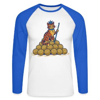 Crochet Cat Queen Funny Crochet Yarn Lovers Style - Unisex Long Sleeve Baseball T-Shirt - white/royal blue - Front - Nik (191cm)