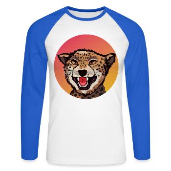 Farbenfrohes Leopard Design im Retro Look - Unisex Baseballshirt langarm - Weiß/Royalblau - Vorne - Nik (191cm)