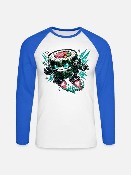 Sushi Mecha Roboter - Unisex Baseballshirt langarm - Weiß/Royalblau