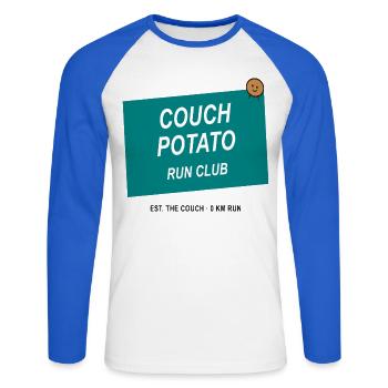 Couch Potato Laufclub - Unisex Baseballshirt langarm - Weiß/Royalblau - Vorne - Nik (191cm)