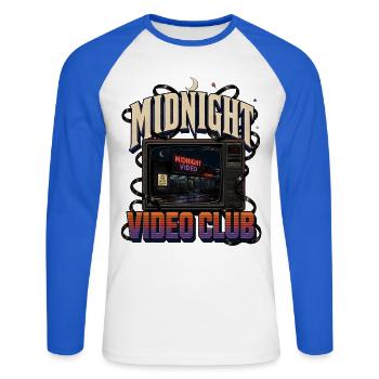Midnight Video Club Neon - Unisex Baseballshirt langarm - Weiß/Royalblau - Vorne - Nik (191cm)