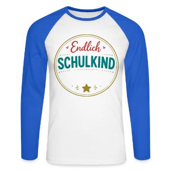 Endlich Schulkind Badge - Unisex Baseballshirt langarm - Weiß/Royalblau - Vorne - Nik (191cm)