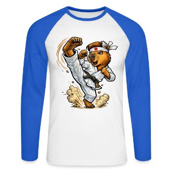 Süßes Capybara macht Karate - Unisex Baseballshirt langarm - Weiß/Royalblau - Vorne - Nik (191cm)